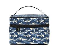 Neceser de maquillaje con estampado de tiburón de camuflaje azul, bonitas bolsas de cosméticos para mujeres, bolsa organizadora de maquillaje de viaje grande