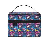 Neceser de maquillaje con estampado de tiburón y graffiti, bonitas bolsas de cosméticos para mujeres, bolsa organizadora de maquillaje de viaje grande