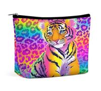 Neceser de maquillaje con estampado de tigre arcoíris y leopardo, organizador de artículos de aseo de viaje, estuche de cosméticos para mujer, regalos de cumpleaños para mamás, niñas, mujeres y herman
