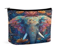 Neceser de maquillaje con estampado floral de elefantes coloridos, organizador de artículos de aseo de viaje, estuche de cosméticos para mujer, regalos de cumpleaños para mamás, niñas, mujeres y herma