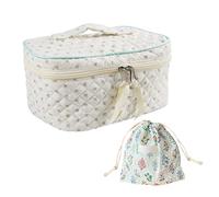 Neceser de Maquillaje Con Flores Beige y Bolsa de Cordón, Cosmetiquera Acolchada Para Mujer, Bolsa de Viaje, Más Fácil