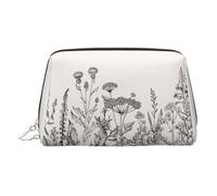 Neceser de maquillaje con grabado botánico de hierbas florales con divisor, bolsa de aseo de viaje, bolsa de cosméticos portátil, Silver, One Size