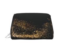 Neceser de maquillaje de cuero dorado - Bolsa de cosméticos de viaje con estampado de arena dorada y negra, organizador de artículos de aseo portátil, bolsa con cremallera para uso diario, Silver