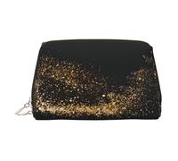 Neceser de maquillaje de cuero dorado - Bolsa de cosméticos de viaje con estampado de arena dorada y negra, organizador de artículos de aseo portátil, bolsa con cremallera para uso diario, Gold, Talla