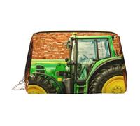 Neceser de maquillaje de cuero dorado - Bolsa de cosméticos de viaje con estampado de tractor para mujer, organizador pequeño con asa, bolsa con cremallera, Gold, Talla única