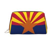 Neceser de maquillaje de cuero dorado, con estampado de bandera de Arizona, organizador de artículos de aseo portátil, bolsa con cremallera para uso diario, Gold, Talla única