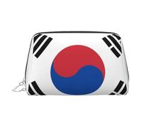 Neceser de maquillaje de cuero dorado, con estampado de bandera de la República de Corea, organizador portátil de artículos de aseo personal, bolsa con cremallera para uso diario, Silver, Talla única