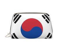 Neceser de maquillaje de cuero dorado, con estampado de bandera de la República de Corea, organizador portátil de artículos de aseo personal, bolsa con cremallera para uso diario, Gold, Talla única