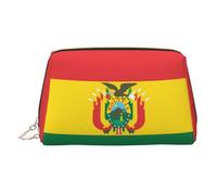 Neceser de maquillaje de cuero dorado, con estampado de la bandera de Bolivia, organizador de artículos de aseo portátil, bolsa con cremallera para uso diario, Gold, Talla única