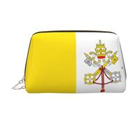 Neceser de maquillaje de cuero dorado, con estampado de la bandera del Vaticano, organizador de artículos de aseo portátil, bolsa con cremallera para uso diario, Gold, Talla única