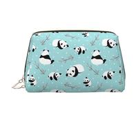 Neceser de maquillaje de cuero dorado, con estampado de oso panda de dibujos animados, organizador portátil de artículos de tocador, bolsa con cremallera para uso diario, Gold, Talla única