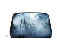 Neceser de maquillaje de cuero dorado, con estampado gótico de Feliz Halloween, organizador de artículos de aseo portátil, bolsa con cremallera para uso diario, Silver, Talla única