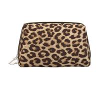 Neceser de maquillaje de cuero dorado, divertido estampado de leopardo, organizador portátil de artículos de aseo personal, bolsa con cremallera para uso diario, Gold, Talla única
