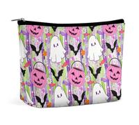 Neceser de maquillaje de Halloween con forma de fantasma, murciélago, caramelo, margarita y flor para mujer. Bolsa de cosméticos, neceser de viaje, bolsa de aseo y bolsas de almacenamiento para el bañ