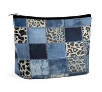 Neceser de maquillaje de mezclilla con estampado de leopardo azul, organizador de artículos de aseo de viaje, estuche de cosméticos para mujer, regalos de cumpleaños para mamás, niñas, mujeres y herma