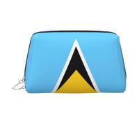 Neceser de maquillaje de piel dorada, con estampado de la bandera de Santa Lucía, bolsa de cosméticos de viaje con organizador, bolsa de aseo portátil para uso diario, Silver, Talla única