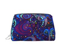 Neceser de maquillaje de piel dorada, con estampado de pulpo azul, organizador de artículos de aseo portátil, bolsa con cremallera para uso diario, Silver, Talla única