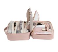 Neceser de maquillaje de viaje, bolsa de maquillaje portátil, bolsa de cosméticos de viaje de gran capacidad para polvos prensados, delineador de ojos y pintalabios, Rosa., ver descripción, Ver