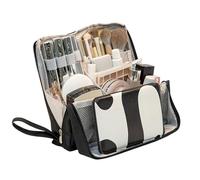 Neceser de Maquillaje de Viaje de pie - Organizador Vertical de Alta Capacidad - de Maquillaje Recta con Cremallera - para Mujeres Organización Belleza Brochas Espejo Joyas Baño Tocador, Negro