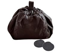 Neceser De Maquillaje Desplegable 50 cm, Organizador de Maquillaje De Viaje, Impermeable y Lavable con Bolsillos y Bandas Elásticas para Brochas, Incluye 2 Discos Desmaquillantes de Bambú (Negro)