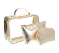 Neceser de Maquillaje Dorado, 1 Juego, Plástico, Gran Capacidad | Organizador Práctico y Multiusos para Oficina y Viaje, Cierre de Cremallera, Estilo Sencillo y Chic