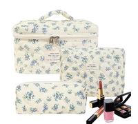 Neceser de maquillaje floral, cosméticos florales, organizador de viaje de 3 piezas, tocador con flores estéticas de algodón, maquillaje lindo, niñas, C, riferimento alla descrizione, Consulte la
