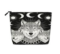 Neceser de Maquillaje Mystic Wolf con Calaveras, Luna y Estrellas para Mujer, portátil, de Viaje, con Cremallera y Organizador.