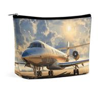 Neceser de Maquillaje, Neceser de Viaje, Estuche Organizador de Maquillaje con Estampado de avión Privado, Monedero de Amplia Apertura, artículos Esenciales de Viaje, Accesorios de Aseo Personal