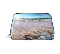 Neceser de Maquillaje Ocean Beach Mussel Pearl de Piel, Impermeable, Organizador de cosméticos pequeño con Cremallera, Neceser de Viaje portátil para Mujeres y niñas.