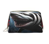 Neceser de maquillaje para mujer, cepillo para el cuidado de la piel, organizador de viaje, bolso grande para maquillaje, accesorios, bolsa de tiburón con piel de cebra, Blanco, Talla única