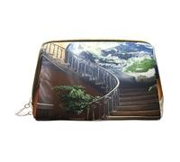 Neceser de maquillaje para mujer, cepillo para el cuidado de la piel, organizador de viaje, bolso grande para maquillaje, accesorios, bolsa inteligente de la Tierra en las escaleras, Blanco, Talla