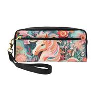 Neceser de maquillaje pequeño con diseño de unicornio de corte de papel rosa, estuche de doble cara de piel sintética