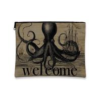 Neceser de maquillaje vintage de pulpo, diseño náutico, bolsa de viaje para mujeres, organizador portátil con cremallera, bolsa de aseo para el cuidado de la piel, regalo de verano, Beige, 7x9 Inch