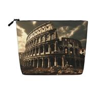 Neceser de Mujer con Estampado de restos del Coliseo Romano, de imitación Lino, de Gran Capacidad, Ideal para el día a día.