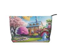 Neceser de pana de gran capacidad con diseño de cuento de hadas de unicornio, bolsa de almacenamiento impermeable de moda para artículos de tocador, Black, Talla única