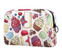 Neceser de panadería para mujer con diseño de pasteles y galletas con bayas, bolsa organizadora grande con cremallera, multicolor, 18.5x7.5x13cm/7.3x3x5.1in, Neceser