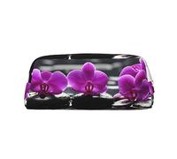 Neceser de piel con diseño de orquídea mariposa morada, bolsa de almacenamiento diario para mujeres, Gold, Talla única