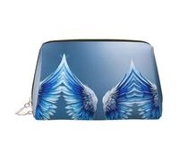 Neceser de piel con estampado de alas de ángel, bolsa de maquillaje de cuero para bolso con cierre de cremallera superior, elegante bolsa de aseo, Gold, Talla única