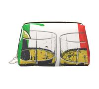 Neceser de piel con estampado de bandera de México y tequila, bolsa de maquillaje de cuero para bolso con cierre de cremallera superior, elegante neceser, Gold, Talla única