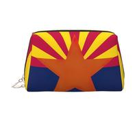 Neceser de piel con estampado de bandera del estado de Arizona, bolsa de maquillaje de cuero para bolso con cierre de cremallera superior, elegante bolsa de aseo, Gold, Talla única