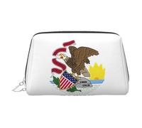 Neceser de piel con estampado de bandera del estado de Illinois, bolsa de maquillaje de cuero para bolso con cierre de cremallera superior, elegante bolsa de aseo, Silver, Talla única