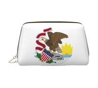 Neceser de piel con estampado de bandera del estado de Illinois, bolsa de maquillaje de cuero para bolso con cierre de cremallera superior, elegante bolsa de aseo, Gold, Talla única