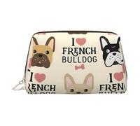Neceser de piel con estampado de bulldog francés, bolsa de maquillaje de cuero para bolso con cierre de cremallera superior, elegante bolsa de aseo, Gold, Talla única