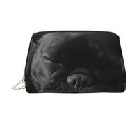 Neceser de piel con estampado de bulldog francés, bolsa de maquillaje de cuero para bolso con cierre de cremallera superior, elegante bolsa de aseo, Gold, Talla única