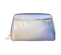 Neceser de piel con estampado de cataratas del Niágara, bolsa de maquillaje de piel para bolso con cierre de cremallera superior, elegante neceser, Gold, Talla única