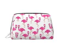 Neceser de piel con estampado de flamenco rosa, bolsa de maquillaje de cuero para bolso con cierre de cremallera superior, elegante bolsa de aseo, Silver, Talla única