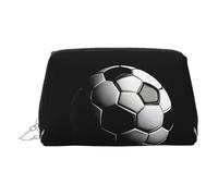 Neceser de piel con estampado de fútbol con texto en inglés "I Like Soccer Print", bolsa de maquillaje de piel para bolso con cierre de cremallera superior elegante, Silver, Talla única