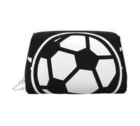 Neceser de piel con estampado de fútbol con texto en inglés "I Love Soccer Print", bolsa de maquillaje de piel para bolso con cierre de cremallera superior elegante, Silver, Talla única
