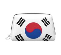 Neceser de piel con estampado de la bandera de la República de Corea, bolsa de maquillaje de cuero para bolso con cierre de cremallera superior, elegante bolsa de aseo, Silver, Talla única