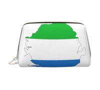 Neceser de piel con estampado de mapa de la bandera de Sierra Leona, bolsa de maquillaje de cuero para bolso con cierre de cremallera superior, elegante bolsa de aseo, Gold, Talla única